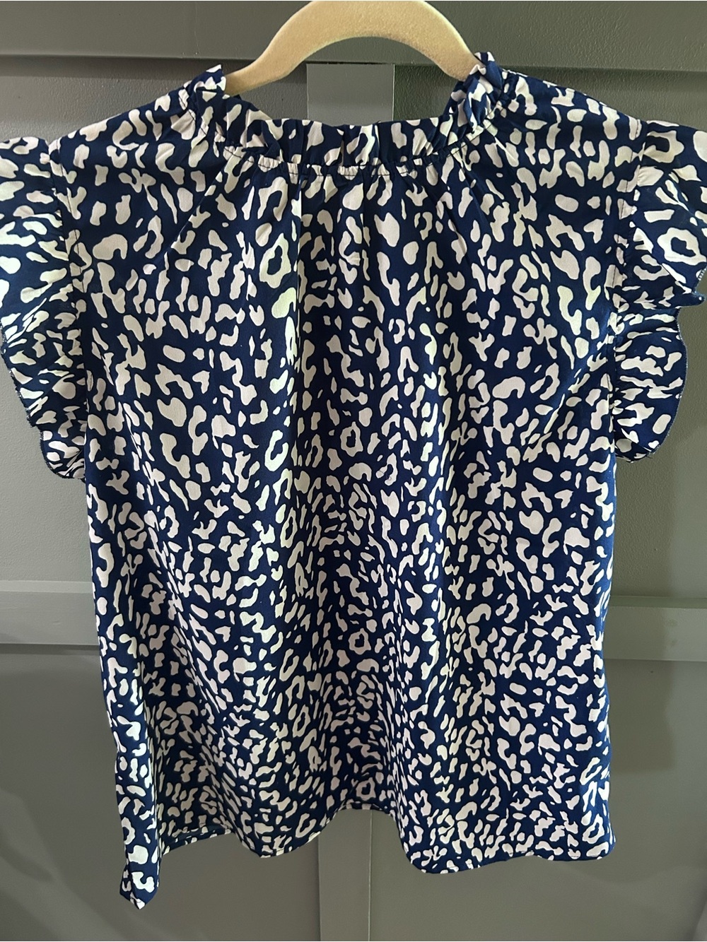 Women’s Navy and White Printed Ruffle Sleeve Top